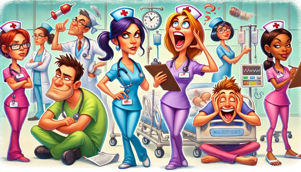 A-fun-and-exaggerated-image-of-a-hospital-setting-featuring-four-vibrant-characters-for-a-blog-post